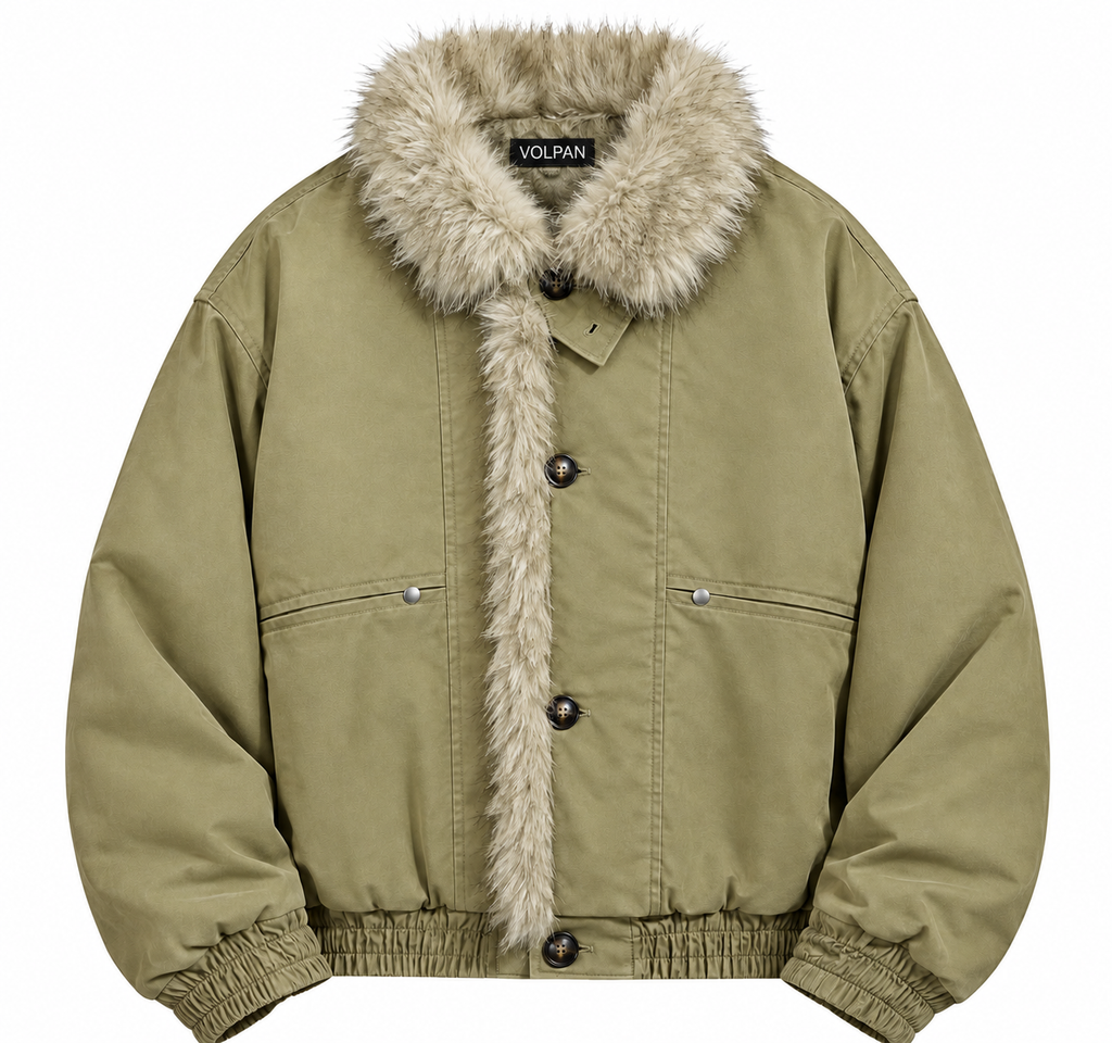 Blouson Alaska kaki à col façon fourrure, vue de face