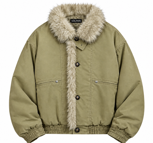 Blouson Alaska kaki à col façon fourrure, vue de face