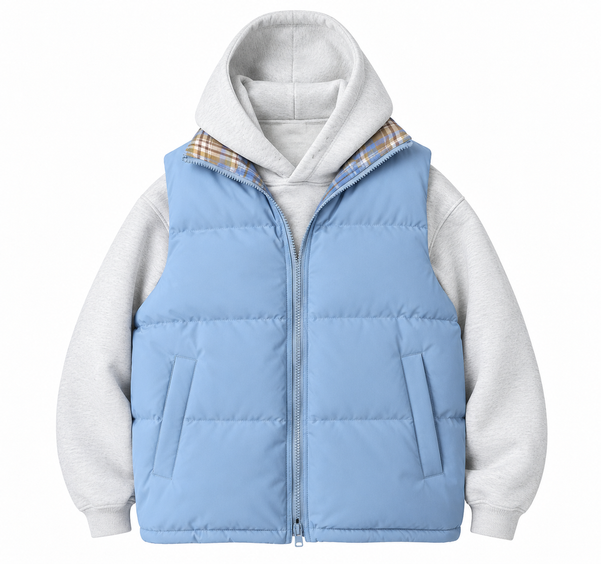 Doudoune sans manches Highland – Col tartan