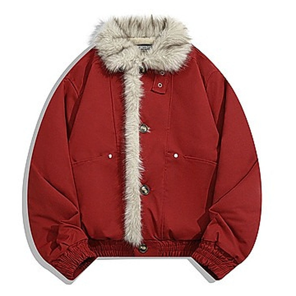 Blouson Alaska rouge à col façon fourrure, vue de face
